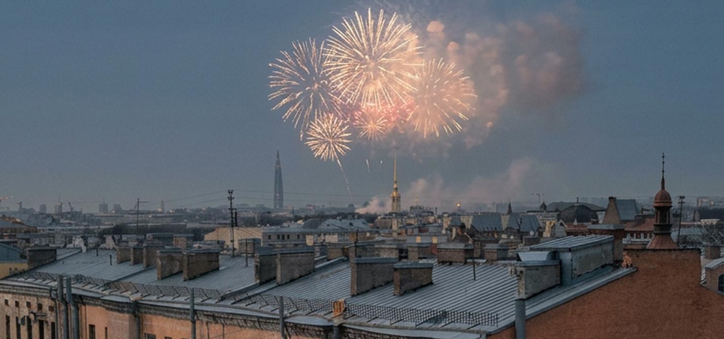 Салют над центром Петербурга — вид с крыши